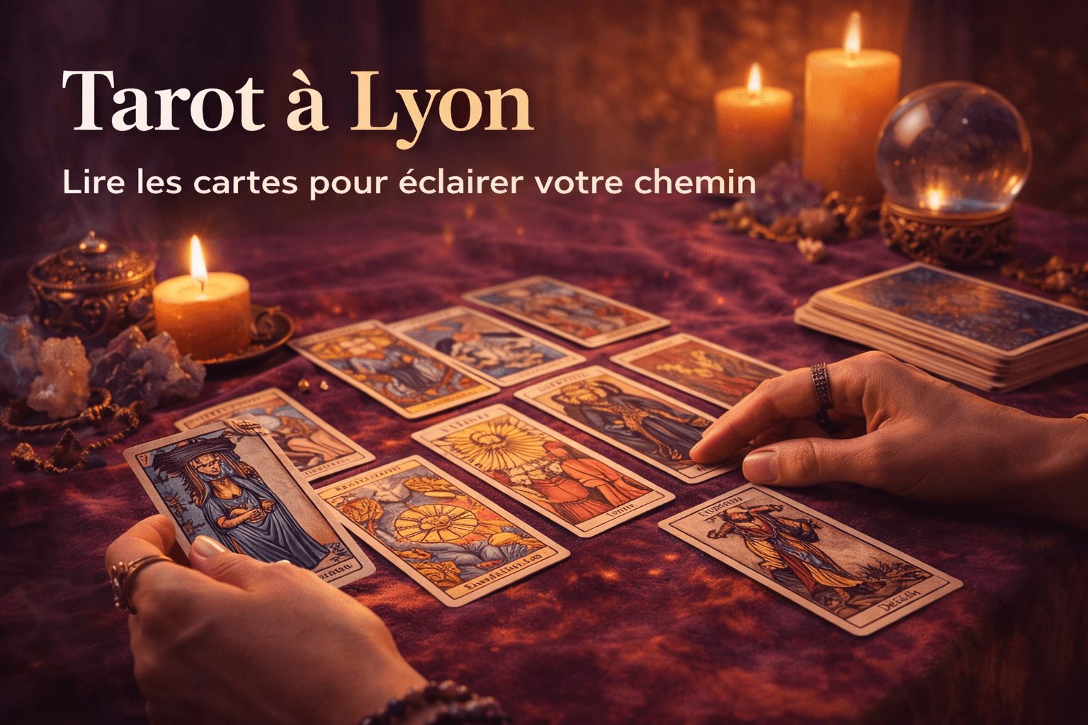 Cartes de tarot stylisées, ambiance nocturne chic